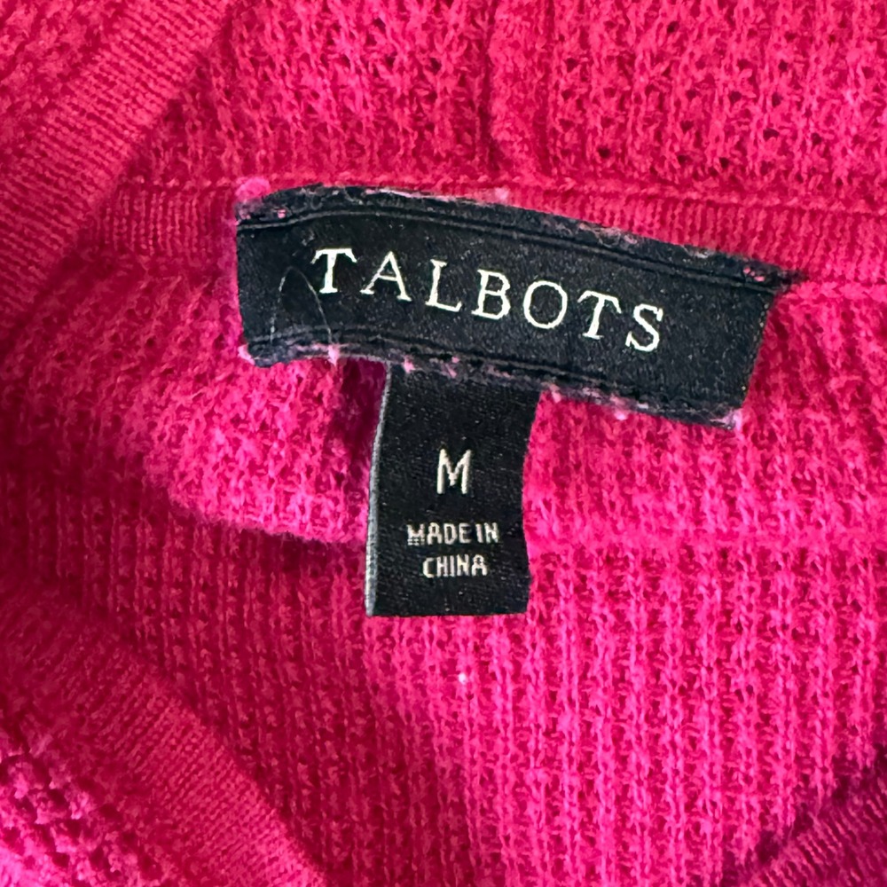 Talbots Womens M Pink‎ Knit Full Zip Up Waffle Hoodie Jacket Pockets - Picture 6 of 8